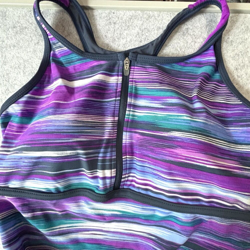 Free Country Women's Striped Zip Racerback Tankini Swim Top Purple Size M 8-10 - Picture 2 of 9